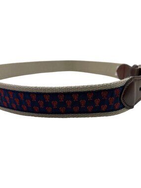 Lobster Print Canvas Belt Leather Accents & Silver Buckle Preppy Nautical Style